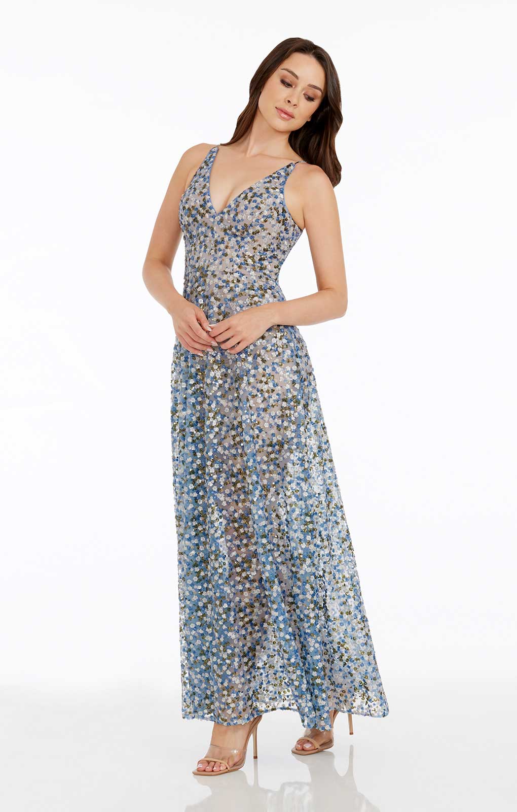 Dress The Population Ariyah Mineral Blue Floral Maxi Dress product image