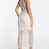 Asos Design All Over Diamante Embellished Mesh Midi Dress In Silver product image