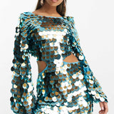 Asos Design All Over Disc Sequin Mini Dress With Multi Layered Detail In Blue product image