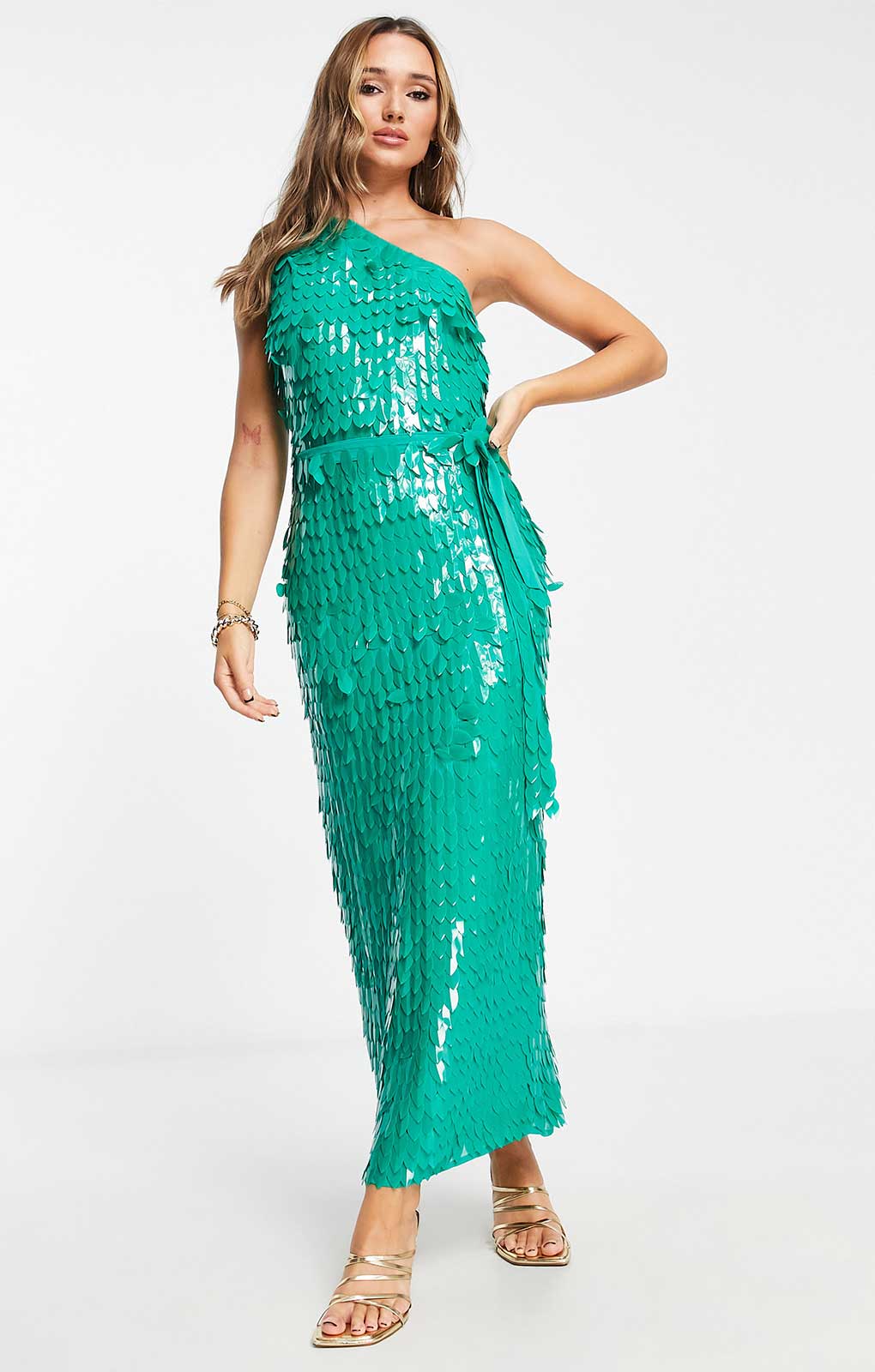 Asos Design All Over Feather Embellished Maxi Dress In Green product image