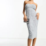 Asos Design Bandeau Cornelli Sequin Midi Dress In Pale Blue