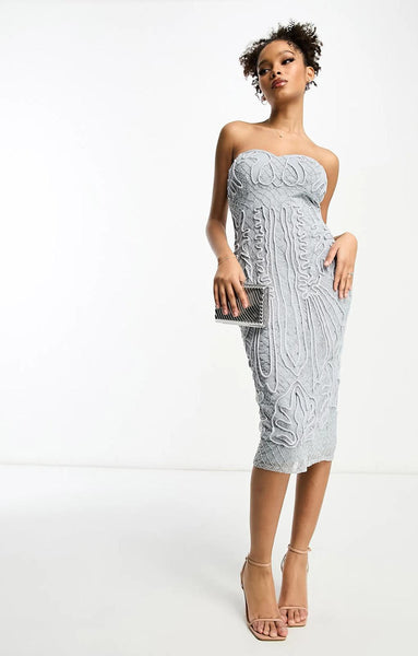 Rent Asos Design Bandeau Cornelli Sequin Midi Dress In Pale Blue