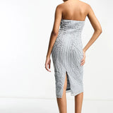 Asos Design Bandeau Cornelli Sequin Midi Dress In Pale Blue