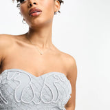 Asos Design Bandeau Cornelli Sequin Midi Dress In Pale Blue
