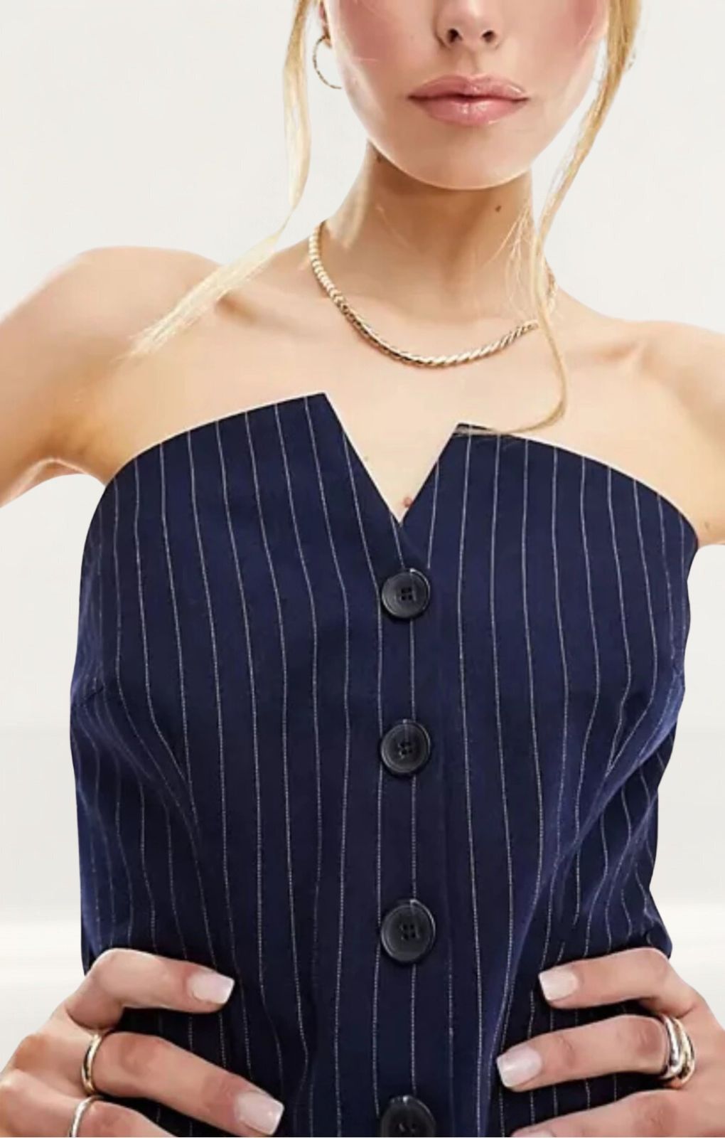 Asos Design Bandeau Tailored Co-ord Top in Navy Pinstripe
