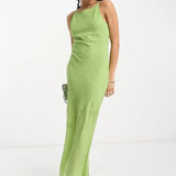 Asos Design Bias Cut Slip Midi Dress In Green