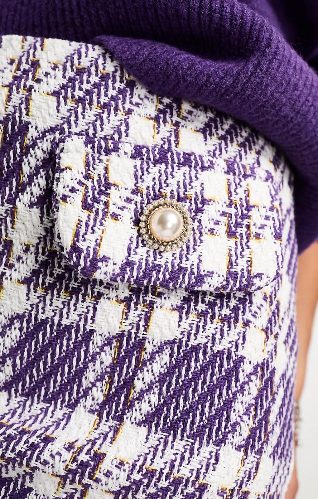 Asos Design Boucle Mini Skirt With Button Detail In Lilac Check – skirts by ASOS DESIGN, available to rent from Hirestreet