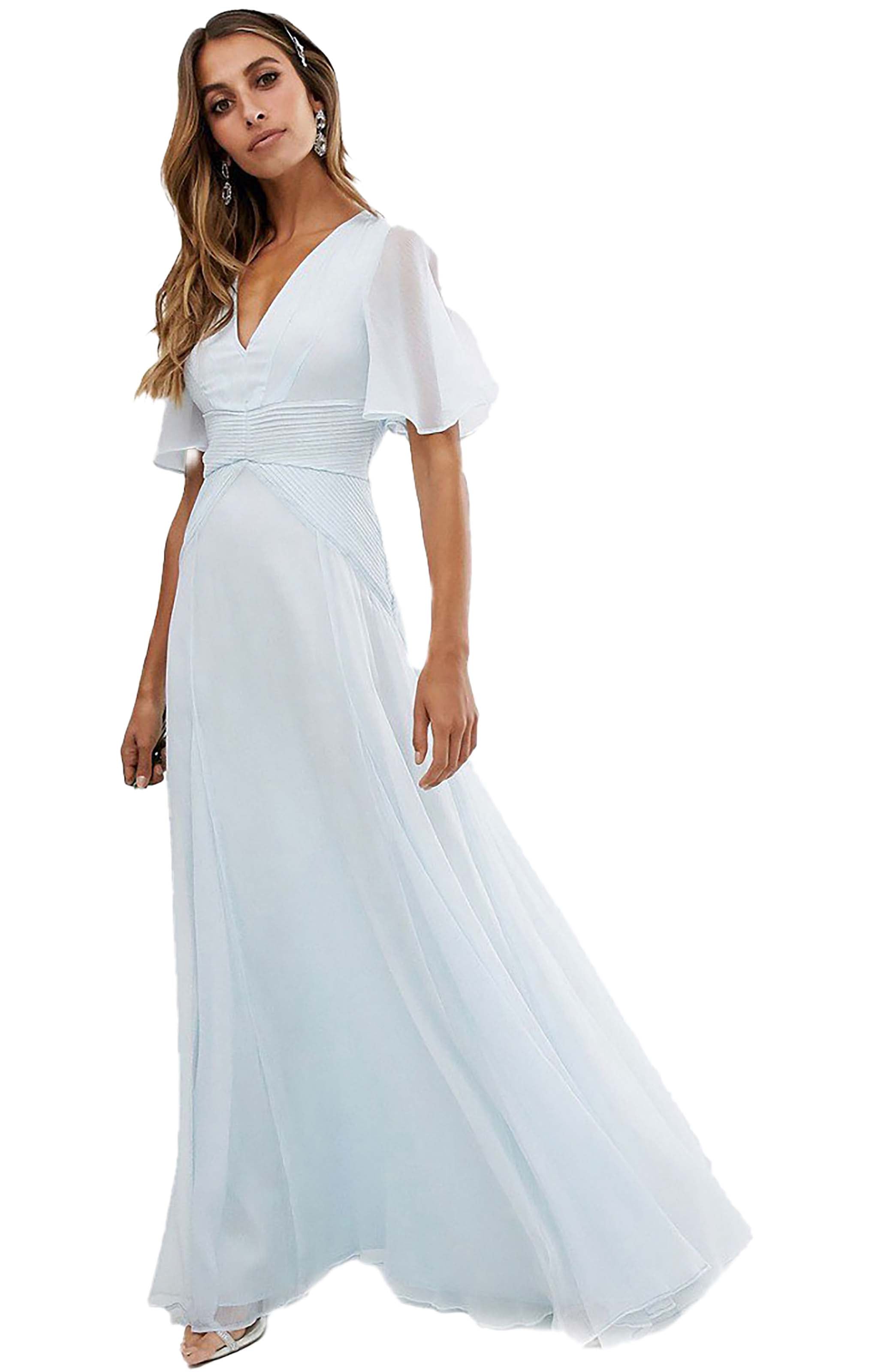 ASOS DESIGN BRIDESMAID Flutter Sleeve Maxi Dress With Pleated Waist – dresses by ASOS DESIGN, available to rent from Hirestreet