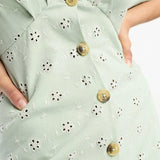 Asos Design Broderie V Neck Midi Dress With Buttons In Sage And Cream Contrast
