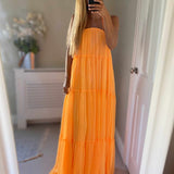Asos Design Channel Detail Halter Neck Trapeze Tiered Maxi Dress In Bright Orange