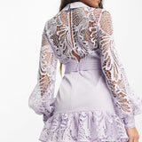 Asos Design Collared Lace Mini Dress With Tiered Skirt In Lilac product image
