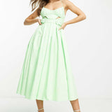 Asos Design Cotton Cut Out Pleat Detail Midi Dress With Belt In Lime Green