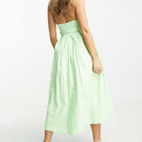 Asos Design Cotton Cut Out Pleat Detail Midi Dress With Belt In Lime Green
