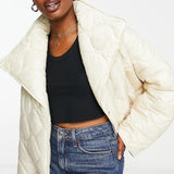 Asos Design Cropped Onion Quilted Jacket In Cream