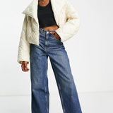Asos Design Cropped Onion Quilted Jacket In Cream
