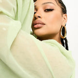 Asos Design Curve Button Through Ruched Waist Pleated Mini Dress In Metallic Dobby In Apple Green