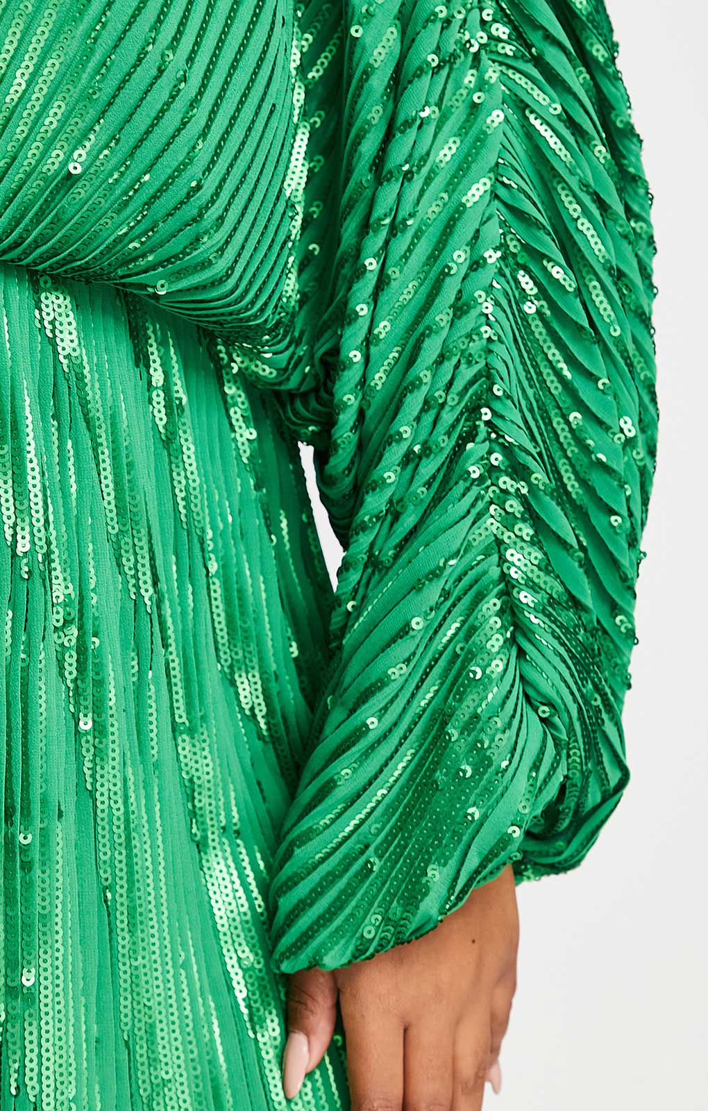 Asos Design Curve Embellishment Mini Dress With Blouson Sleeve In Green