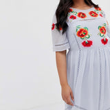 ASOS DESIGN Curve Embroidered Smock Midi Dress