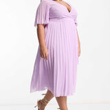 Asos Design Curve Exclusive Midi Dress With Kimono Sleeve And Tie Waist In Pleat In Lilac product image