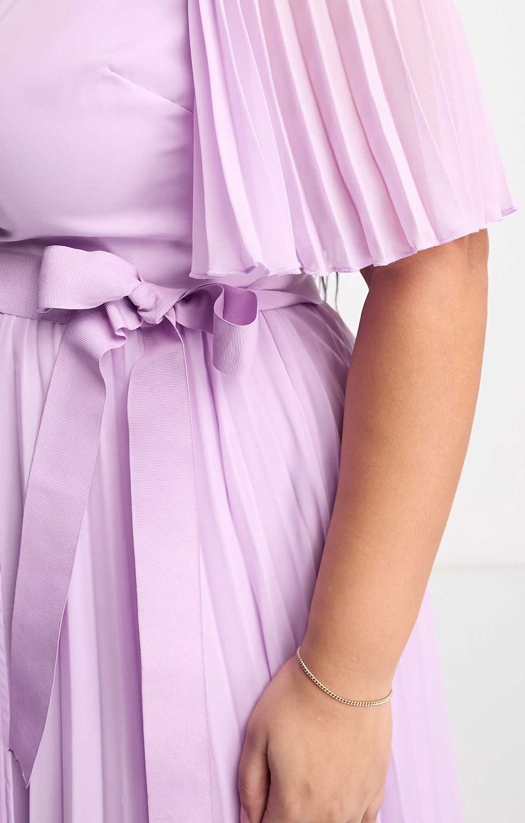 Asos Design Curve Exclusive Midi Dress With Kimono Sleeve And Tie Waist In Pleat In Lilac product image