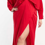 Asos Design Curve Exclusive Satin Batwing Midaxi Dress With Split Skirt In Red product image
