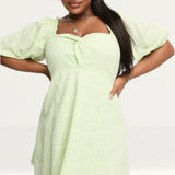 Asos Design Curve Knot Front Mini Dress In Check Dobby In Apple