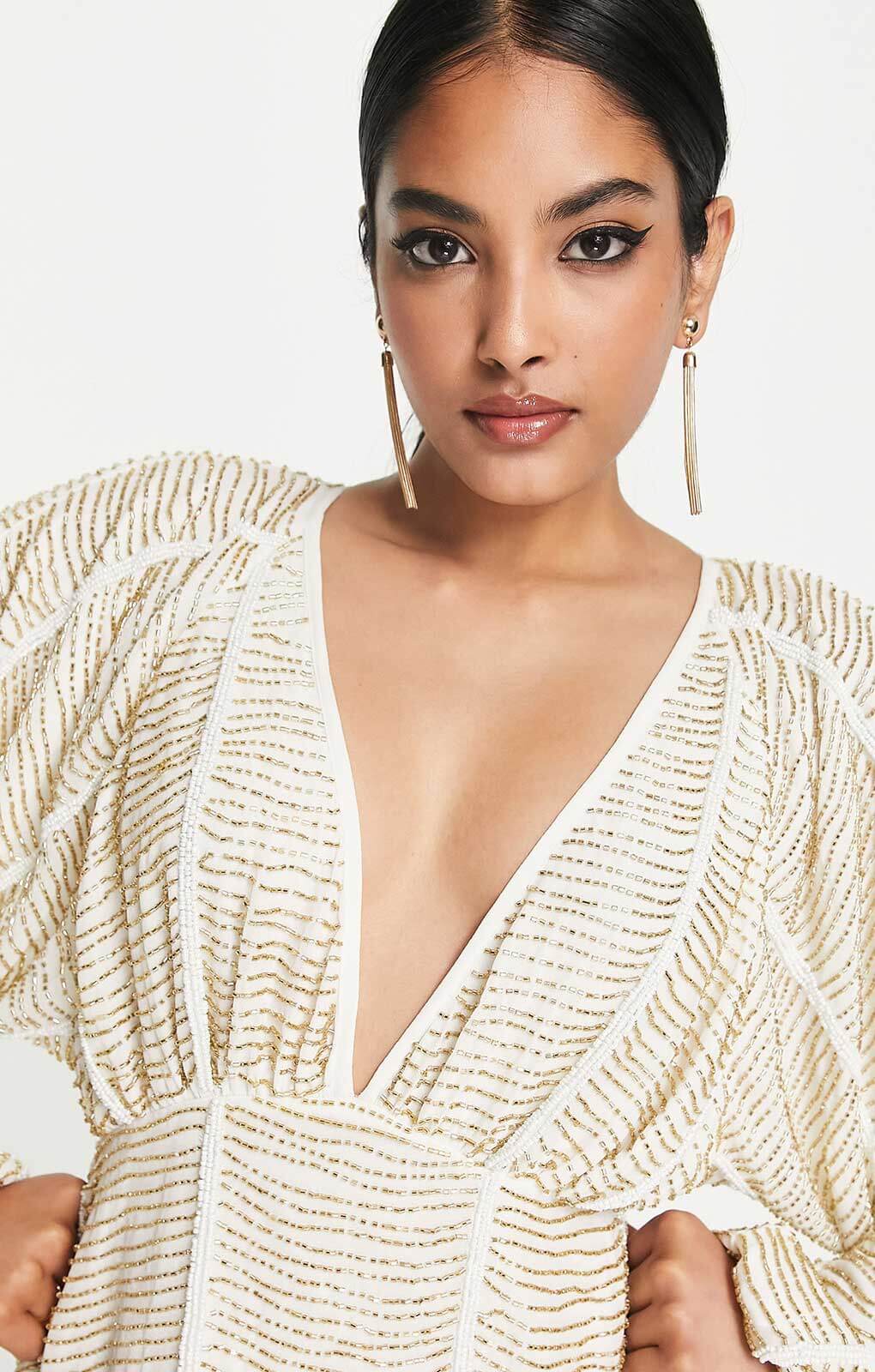 Asos Design Embellished Smock Mini Dress With Gold Linear Embellishment