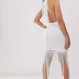 ASOS DESIGN Embroidered Halter Fringe Mini Dress