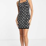 Asos Design Encrusted Velvet Slip Mini Dress With Floral Gem Detail In Black product image