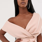ASOS DESIGN Fallen Shoulder Pink Prom Dress