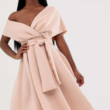 ASOS DESIGN Fallen Shoulder Pink Prom Dress