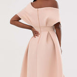 ASOS DESIGN Fallen Shoulder Pink Prom Dress