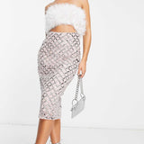 Asos Design Faux Feather Embellished Sequin Two Piece Midi Dress In Blush product image