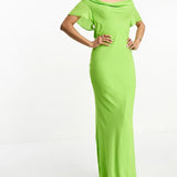 Asos Design Flutter Sleeve Cowl Neck Maxi Dress In Apple Green