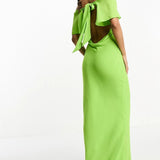 Asos Design Flutter Sleeve Cowl Neck Maxi Dress In Apple Green