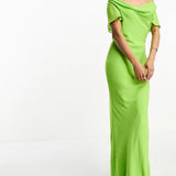 Asos Design Flutter Sleeve Cowl Neck Maxi Dress In Apple Green