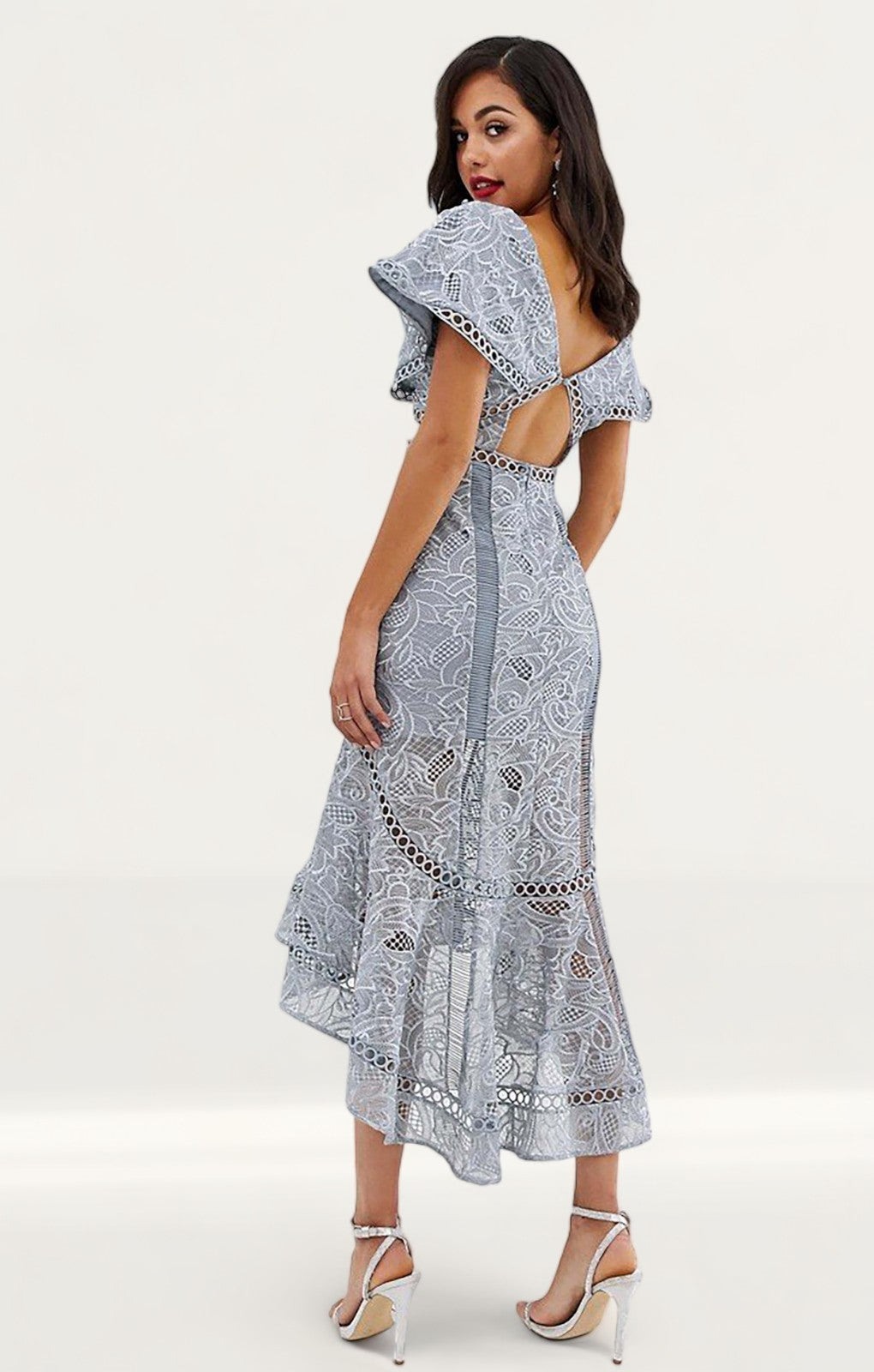 Asos Design Flutter Sleeve Midi Dress In Corded Lace