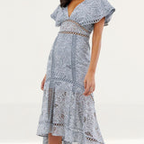 Asos Design Flutter Sleeve Midi Dress In Corded Lace