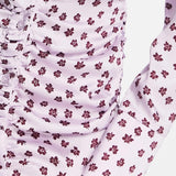 Asos Design Gathered Waist Midi Satin Shirt Dress In Lilac Floral