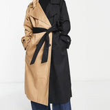 Asos Design Half And Half Trench Coat In Black And Stone