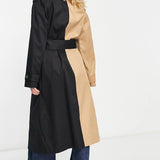 Asos Design Half And Half Trench Coat In Black And Stone