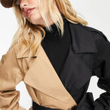 Asos Design Half And Half Trench Coat In Black And Stone
