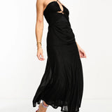 Asos Design Halterneck Mesh Midi Dress With Godets In Black