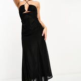 Asos Design Halterneck Mesh Midi Dress With Godets In Black