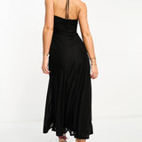Asos Design Halterneck Mesh Midi Dress With Godets In Black