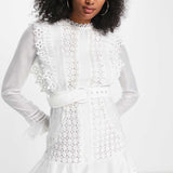 Asos Design Lace Frill Detail Mini Dress With Belt In White product image