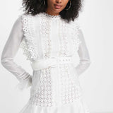Asos Design Lace Frill Detail Mini Dress With Belt In White