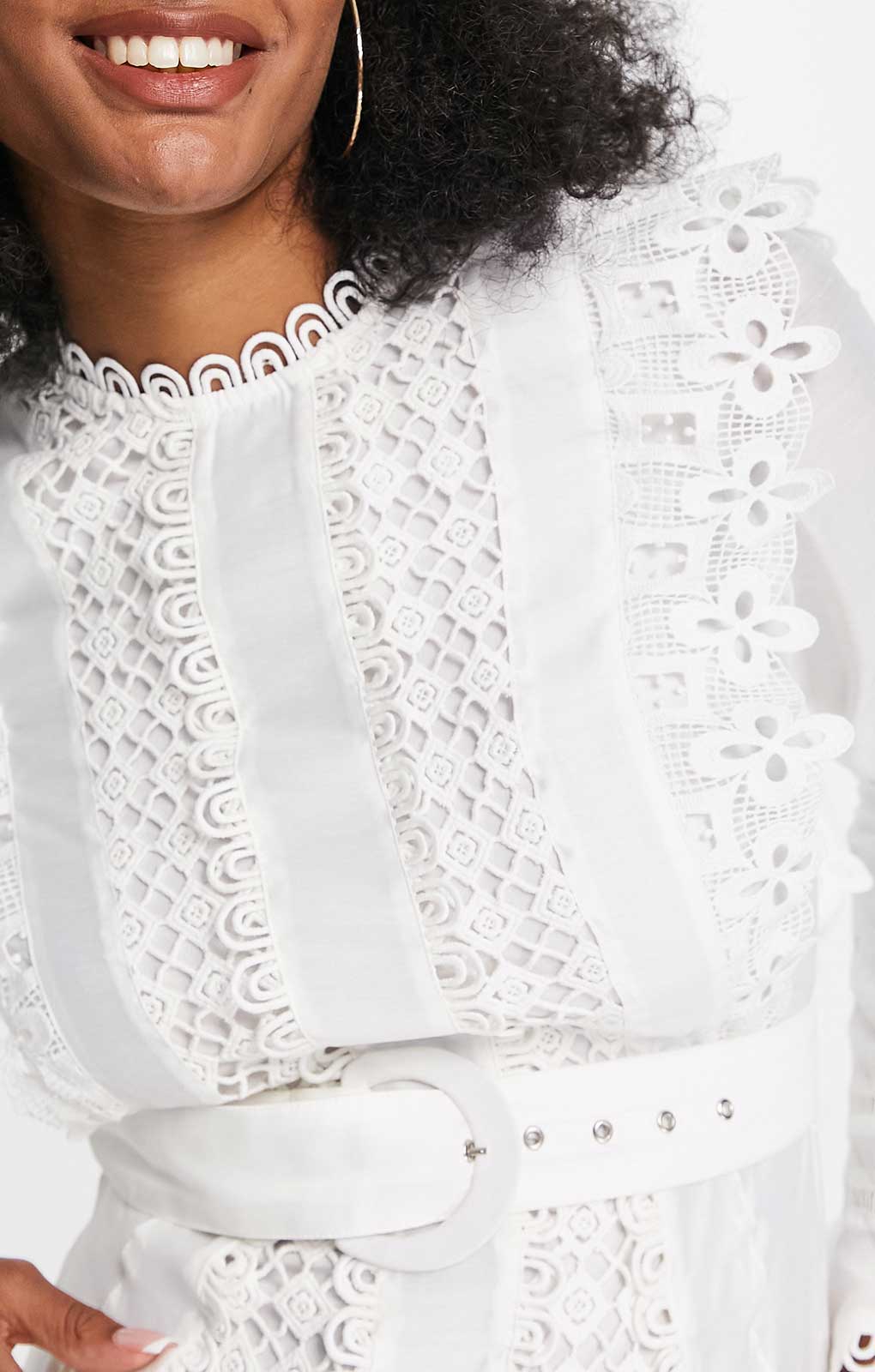 Asos Design Lace Frill Detail Mini Dress With Belt In White