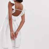 ASOS DESIGN Lace Insert Ruffle Back Midi Dress