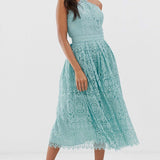 ASOS DESIGN Lace Midi Dress with Pinny Back